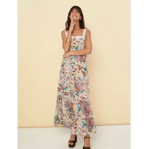 sonmer Dresses & Skirts - Sonmer Martina Midi Dress Ecru Large Floral Summer Party Resort Vacation Boho